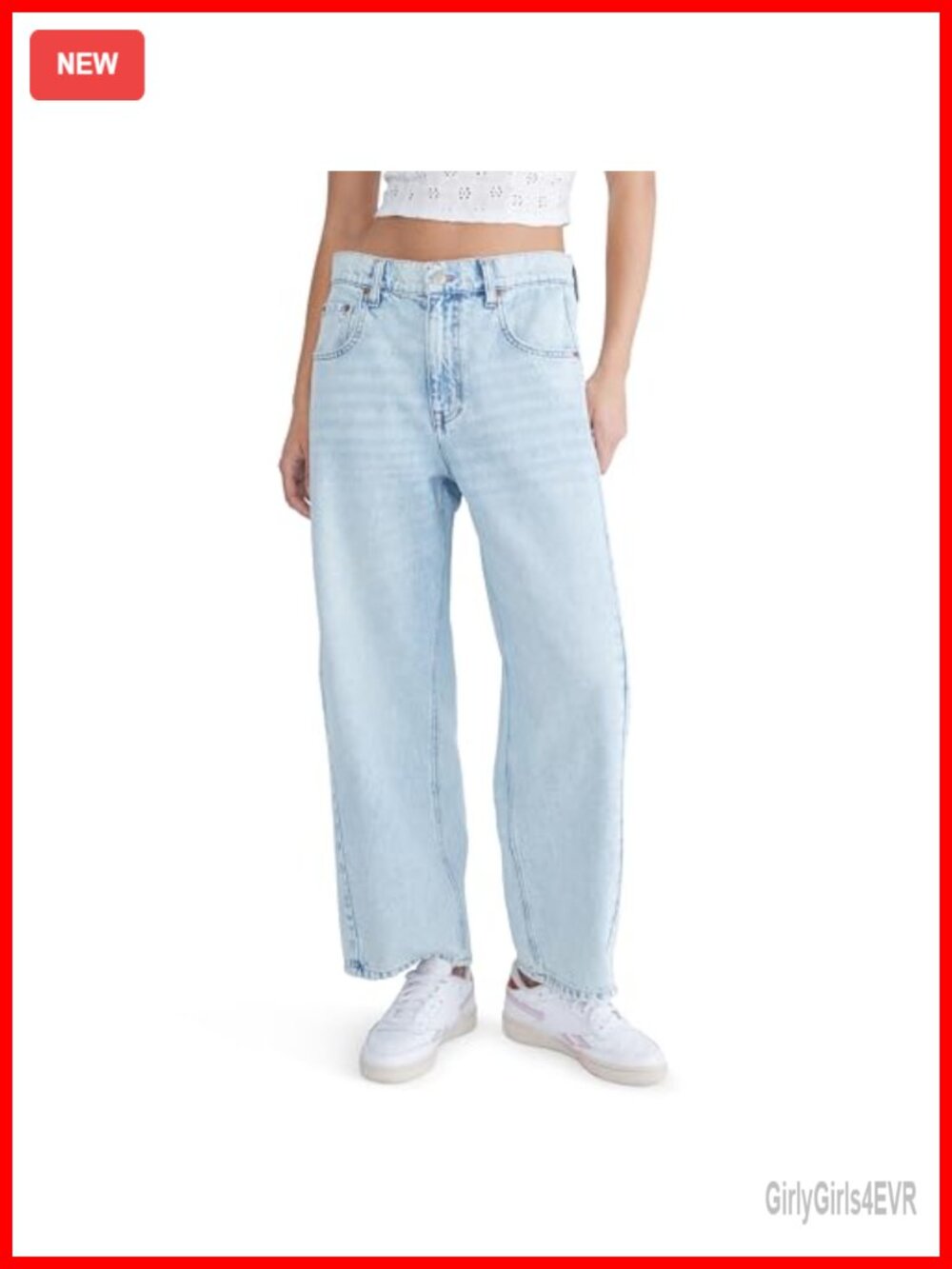 Women's Mid-Rise Barrel Leg Cropped Jeans Relaxed Fit Recycled Cotton